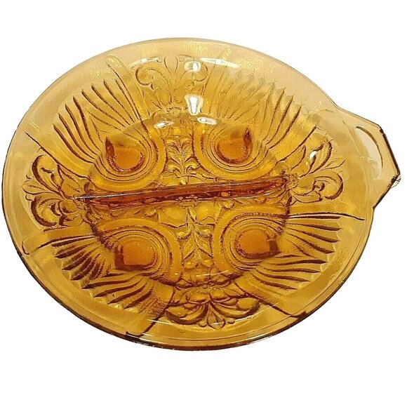 Indiana Glass Killarney Amber Round Divided Relish Candy Dish Decorative Celtic - Picture 2 of 4